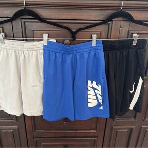 Lot of 3: Nike Boys Medium Athletic Shorts - Blue, Black, and White